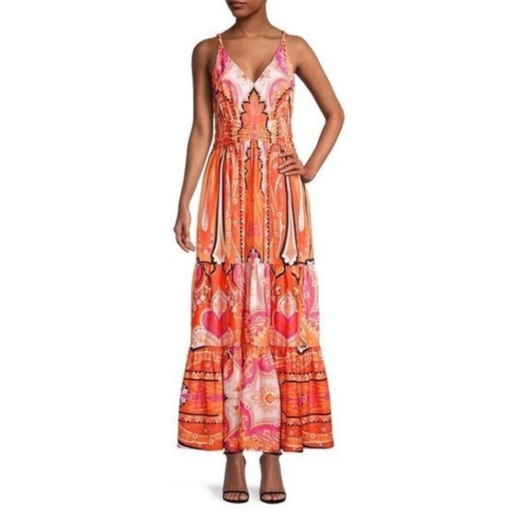 Kobi Halperin NWT Aileen Dress Hot Pink and Orange Multi Maxi Dress Sz 12 $498